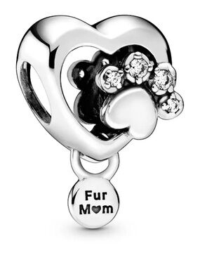 Pandora Silver Heart Paw Dangle Charm with Clear Stones